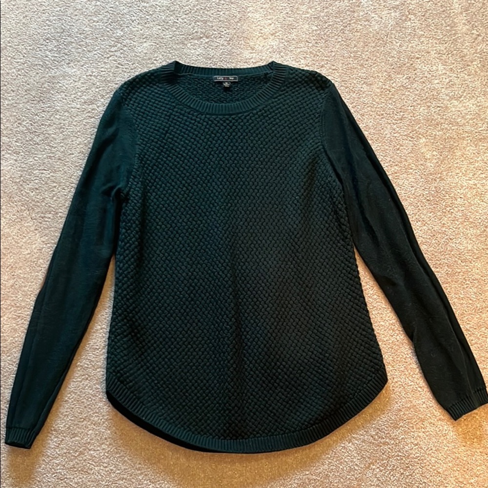 Green Sweater with Elbow Pads and Rounded Hem
